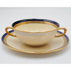 Vintage Lenox D302B Cobalt Blue Flat Cream Soup Bowl & Saucer Set